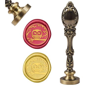 DIY Scrapbook, Brass Wax Seal Stamp and Alloy Handles, Owl Pattern, 103mm, Stamps: 2.5x1.45cm