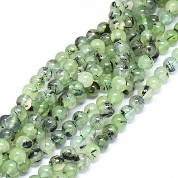 Natural Prehnite Beads Strands, Round, 5~6mm, Hole: 0.4mm, about 70pcs/strand, 15.5 inch~16 inch(39.37~40.64cm)