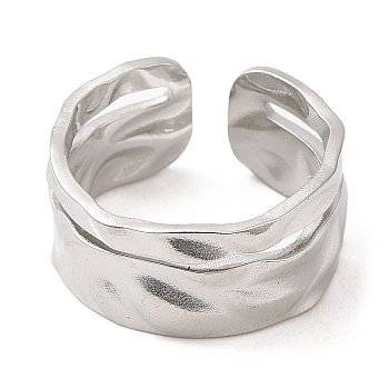 304 Stainless Steel Open Cuff Rings, Double Line, Stainless Steel Color, Inner Diameter: 17.4mm