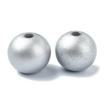 Wood Large Hole European Beads, Round, Silver, 19~20x18mm, Hole: 4.2mm