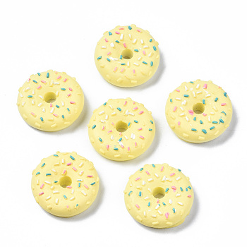 Spray Painted Resin Cabochons, Donut, Yellow, 28.5x28.5x9mm