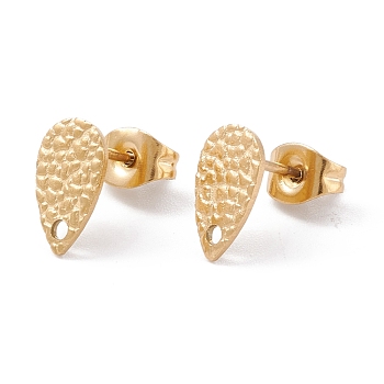 Ion Plating(IP) 304 Stainless Steel Stud Earring Findings, Textured Teardrop, Golden, 10x6mm, Pin: 0.7mm