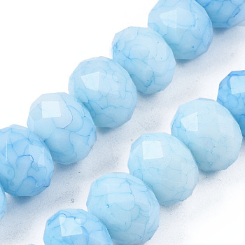 Opaque Baking Painted Glass Beads Strands, Imitation Stones, Faceted, Rondelle, Light Sky Blue, 13~14x10mm, Hole: 1mm, about 33pcs/strand, 13.19 inch~13.78 inch(33.5~35cm)