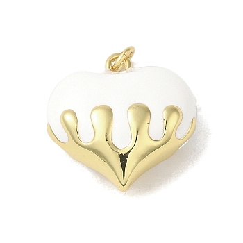 Rack Plating Brass Enamel Pendants, with Jump Ring, Long-Lasting Plated, Lead Free & Cadmium Free, Real 18K Gold Plated, Heart Charm, White, 20.5x20.5x10.5mm, Hole: 3mm