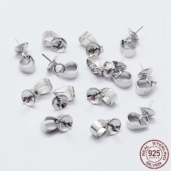 925 Sterling Silver Cup Pearl Bail Pin Pendants, For Half Drilled Beads, with 925 Stamp, Silver, 6.5x6mm, Hole: 3x4mm, Pin: 0.7mm