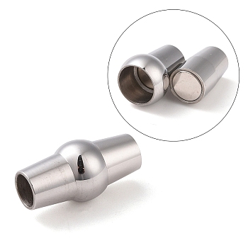 304 Stainless Steel Magnetic Clasps, Barrel, Stainless Steel Color, 15x8mm, Hole: 4mm