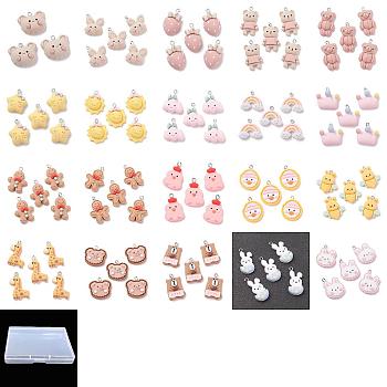 40Pcs 20 Style Opaque Resin Pendants, with Platinum Tone Iron Loops, Mixed Shapes, Mixed Color, 20.5~32.5x9.5~25.5x5~10mm, hole: 2mm, 2pcs/style