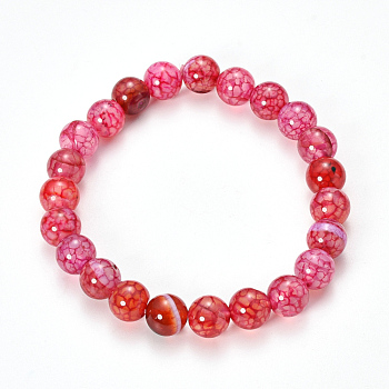 Natural Dragon Veins Agate Beaded Stretch Bracelets, Dyed, Round, Crimson, 2-1/8 inch(55mm)
