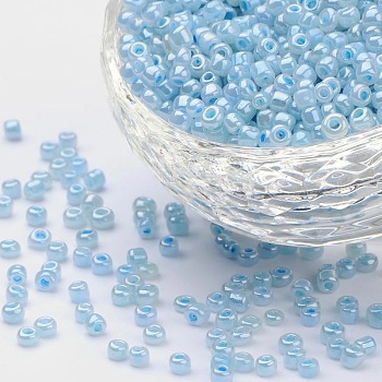 Glass Seed Beads, Ceylon, Round, Pale Turquoise, 3mm, Hole: 1mm, about 2222pcs/100g