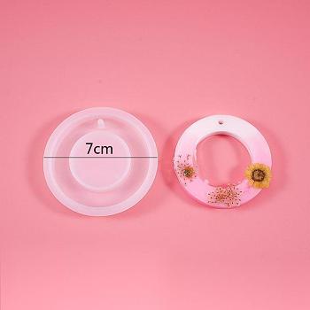 DIY Silicone Molds, Resin Casting Molds, For UV Resin, Epoxy Resin Jewelry Pendants Making, Flat Round, White, 70x10mm, Hole: 2.8mm, Inner Size: 60x8mm
