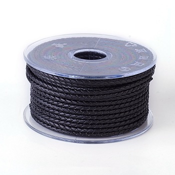 Braided Cowhide Cord, Leather Jewelry Cord, Jewelry DIY Making Material, Black, 3mm, about 5.46 yards(5m)/roll