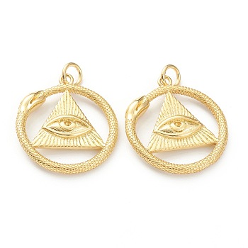 Brass Pendants, Long-Lasting Plated, Flat Round with Evil Eye, Real 18K Gold Plated, 22x20x3.5mm, Hole: 3.5mm