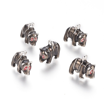 Silver Color Plated Alloy Pendants, with Enamel, Bear, Gray, 15x16x6.5mm, Hole: 2mm