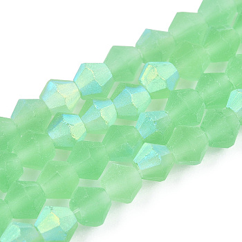 Imitate Austrian Crystal Bicone Frosted Glass Beads Strands, Grade AA, Faceted, Light Green, 4x4mm, Hole: 1mm, about 87~89pcs/strand, 13.19~13.39 inch(33.5~34cm)