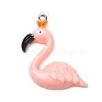 Opaque Resin Pendants, Flamingo Charms, with Platinum Iron Loops, Pink, 34x29.5x6.5mm, Hole: 2mm(RE-CBA6A90-04P-01)