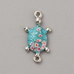 Alloy Enamel Connector Charms, Platinum, Sea Turtle Links, Dark Turquoise, 26.5x13.5x3.5mm, Hole: 1.6mm(ENAM-TAC0018-11R)
