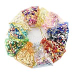Organza Drawstring Jewelry Pouches, Wedding Party Gift Bags, Rectangle with Gold Stamping Flower Pattern, Random Color, 9x7cm(PW-WG35925-13)
