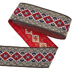 7M Ethnic Style Polyester Rhombus Jacquard Ribbon, for Garment Accessories, Red, 2 inch(50mm), about 7.66 Yards(7m)/pc(OCOR-WH0086-98A)
