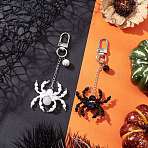 2Pcs Natural Amethyst Pendant Decorations, Spider, with Natural Rose Quartz, Natural Howlite, Natural Black Onyx and Glass, Platinum & Silver, 105mm(HJEW-TA00391)