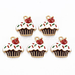 Rack Plating Alloy Enamel Pendants, with Siam Rhinestone, Cadmium Free & Nickel Free & Lead Free, Cake, Light Gold, Colorful, 19x18x6mm, Hole: 1.8mm(ENAM-S126-051-NR)