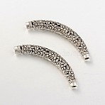 Tibetan Style Alloy Curved Tube Beads, Curved Tube Noodle Beads, Carved Flower Pattern, Antique Silver, 67x10x9mm, Hole: 4mm(PALLOY-J504-03AS)