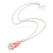 Valentine's Day Acrylic Pendant Necklace with Zinc Alloy Chains, Gnome with Heart, Salmon, 22.28 inch(56.6cm), Pendant: 45x23.5mm(NJEW-D049-01B-P)