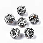 Natural Wooden Beads, Imitation Snake Skin Printed, Round, Black, 12x11mm, Hole: 3mm(X-WOOD-R270-08)