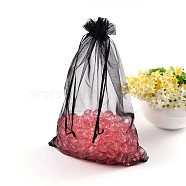 Rectangle Jewelry Packing Drawable Pouches, Organza Gift Bags, Black, 30x20cm(X-OP-S004-20x30cm-12)
