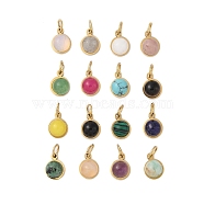 Ion Plating(IP) Natural & Synthetic Mixed Gemstone Half Round Charms with Jump Ring, Golden Tone 316 Surgical Stainless Steel Charms, Mixed Dyed and Undyed, 7.5x6x3.5mm, Hole: 2.5mm(STAS-A097-05G)