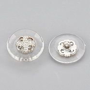 Acrylic Shank Buttons, with CCS Plastic, 1-Hole, Flat Round, Platinum, Clear, 25x9mm, Hole: 2.5mm(X-BUTT-S021-03)