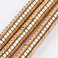 Electroplate Non-magnetic Synthetic Hematite Beads Strands, Heishi Beads, Flat Round/Disc, Golden Plated, 6.5x2mm, Hole: 0.8mm, about 202pcs/strand, 16.14 inch(41cm)(G-I195-6mm-17-A)