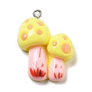 Resin Pendants, Mushroom, Yellow, 32x23x8.5mm, Hole: 2mm(RESI-Z031-01D)