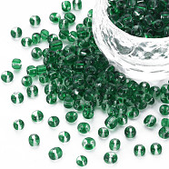 6/0 Transparent Two Tone Glass Seed Beads, Round Hole, Flat Round, Green, 3.5~5.5x2~6.5mm, Hole: 1~1.2mm, about 450g/Pound(SEED-T006-01C-C09)