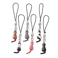 Cat Alloy Enamel Mobile Straps, Nylon Cord Mobile Accessories Decoration, Mixed Color, 10.4cm, 6pcs/set(HJEW-JM01078)