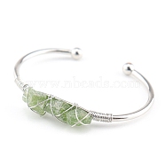 Natural Peridot Chips Beaded Cuff Bangles, Metal Wire Wrap Bangle, Inner Diameter: 2-1/2 inch(6.5cm)(PW-WG90661-13)