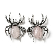Dual-use Items Alloy Pave Jet Rhinestone Spider Brooch, with Natural Rose Quartz, Antique Silver, 57.5x41.5x12mm, Hole: 4.5x4mm(JEWB-C026-07I-AS)