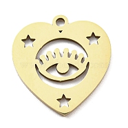 Ion Plating(IP) 316L Surgical Stainless Steel Pendants, Laser Cut, Heart with Eye
 & Star Charm, Real 18K Gold Plated, 17.5x16x1mm, Hole: 1.4mm(STAS-M317-32G)