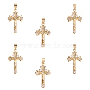 6Pcs Brass Micro Pave Clear Cubic Zirconia Pendants, Long-Lasting Plated, Crucifix Cross, Real 18K Gold Plated, 30x18x4.5mm, Hole: 3.5x5.5mm(ZIRC-SZ0003-62)