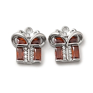 Brass with Glass Rhinestone Charms, Gift Box, Real Platinum Plated, 11x10x4mm, Hole: 1mm(KK-H455-36P)