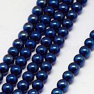 Electroplate Non-magnetic Synthetic Hematite Beads Strands, Round, Grade A, Blue Plated, 6mm, Hole: 1.2mm, about 65pcs/strand, 16 inch(G-J169A-6mm-03)