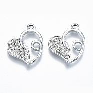 UV Plated Alloy Pendants, with Crystal Rhinestone, Heart, Cadmium Free & Lead Free, Platinum, 24x20x3mm, Hole: 1.8mm(PALLOY-S181-018-RS)