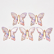 Transparent Acrylic Pendants, with Plated Bottom, Butterfly, Colorful, 34x39x5.5mm, Hole: 1.2mm(X-TACR-R140-06G)