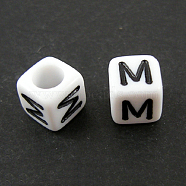 Letter Acrylic European Beads, Horizontal Hole, Cube, Letter.M, 10x10x10mm, Hole: 3.5~4mm, about 598pcs/500g(OPDL-R050-10mm-M)