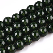 Imitate Green Goldstone Glass Beads Strands, Round, Dark Green, 8mm, Hole: 1.4mm, about 51pcs/strand, 14.57 inch(37cm)(GLAA-N001-8mm-A01)