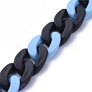 Handmade Opaque Spray Painted Acrylic Curb Chains, Cuban Link Chains, for Jewelry Making, Light Sky Blue, Link: 30x20.5x6mm, 39.37 inch(1m)/strand(AJEW-JB00617-05)