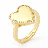Clear Cubic Zirconia Heart Adjustable Ring, Brass Jewelry for Women, Cadmium Free & Lead Free, Real 18K Gold Plated, US Size 6 1/2(16.9mm)(RJEW-I083-10G)