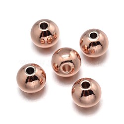 Brass Beads, Lead Free & Nickel Free & Cadmium Free, Solid Round, Real Rose Gold Plated, 4mm, Hole: 1.5~2mm(KK-F0317-4mm-01RG-NR)