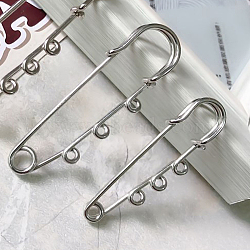 Stainless Steel Safety Pins, with 3 Loop, Stainless Steel Color, 64x14.6x1.5mm(STAS-TAC0002-38C-P)