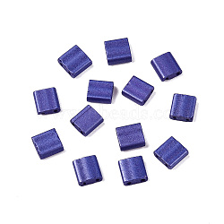 2-Hole Baking Paint Glass Seed Beads, Rectangle, Dark Blue, 5x4.5~5.5x2~2.5mm, Hole: 0.5~0.8mm(SEED-S023-17C-08)