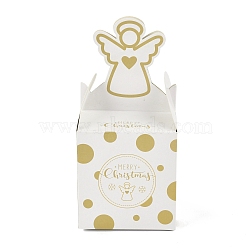 Christmas Theme Paper Fold Gift Boxes, for Presents Candies Cookies Wrapping, White, Angel Pattern, 8.5x8.5x18cm(CON-G012-01C)